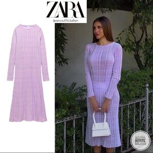💟 ZARA Bloggers Fav Semi-Sheer Long Sleeved Midi/Maxi Purple Dress. Size SMALL